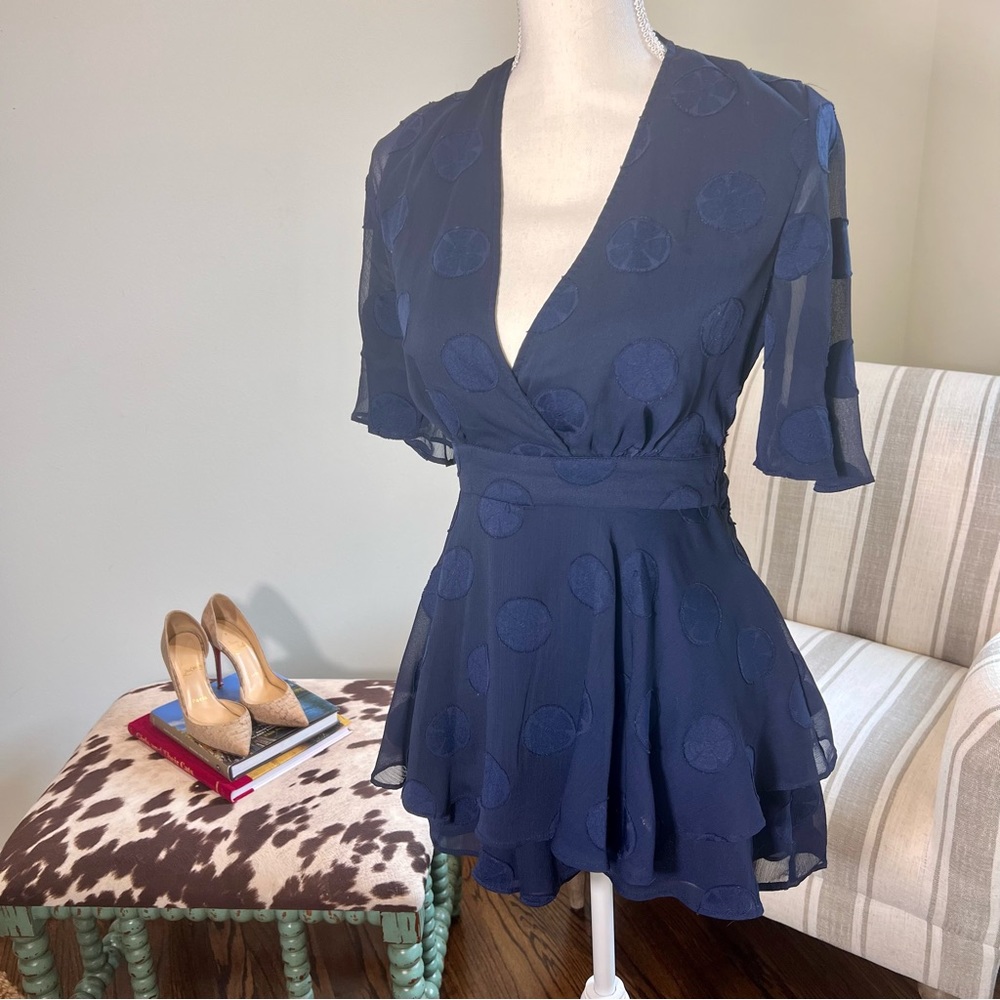 Blue Romper with Polka Dot Sheer Back - Perfect Going Out Romper